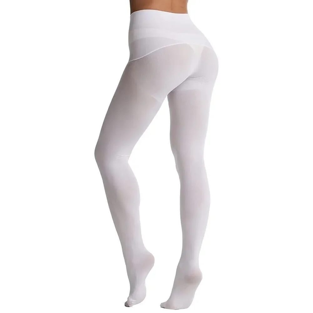 FROLA White Gloss Silky Seamless 80 Denier Tights NEW High Waist Tummy Control M